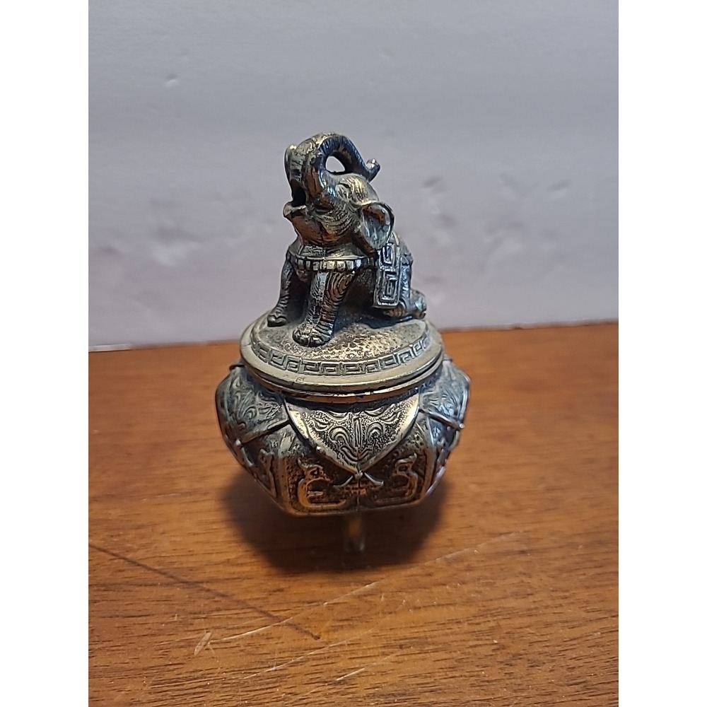 Elephant Incense Burner Pot Vintage - Trunk Up - Made in Japan   Lid And Bottom